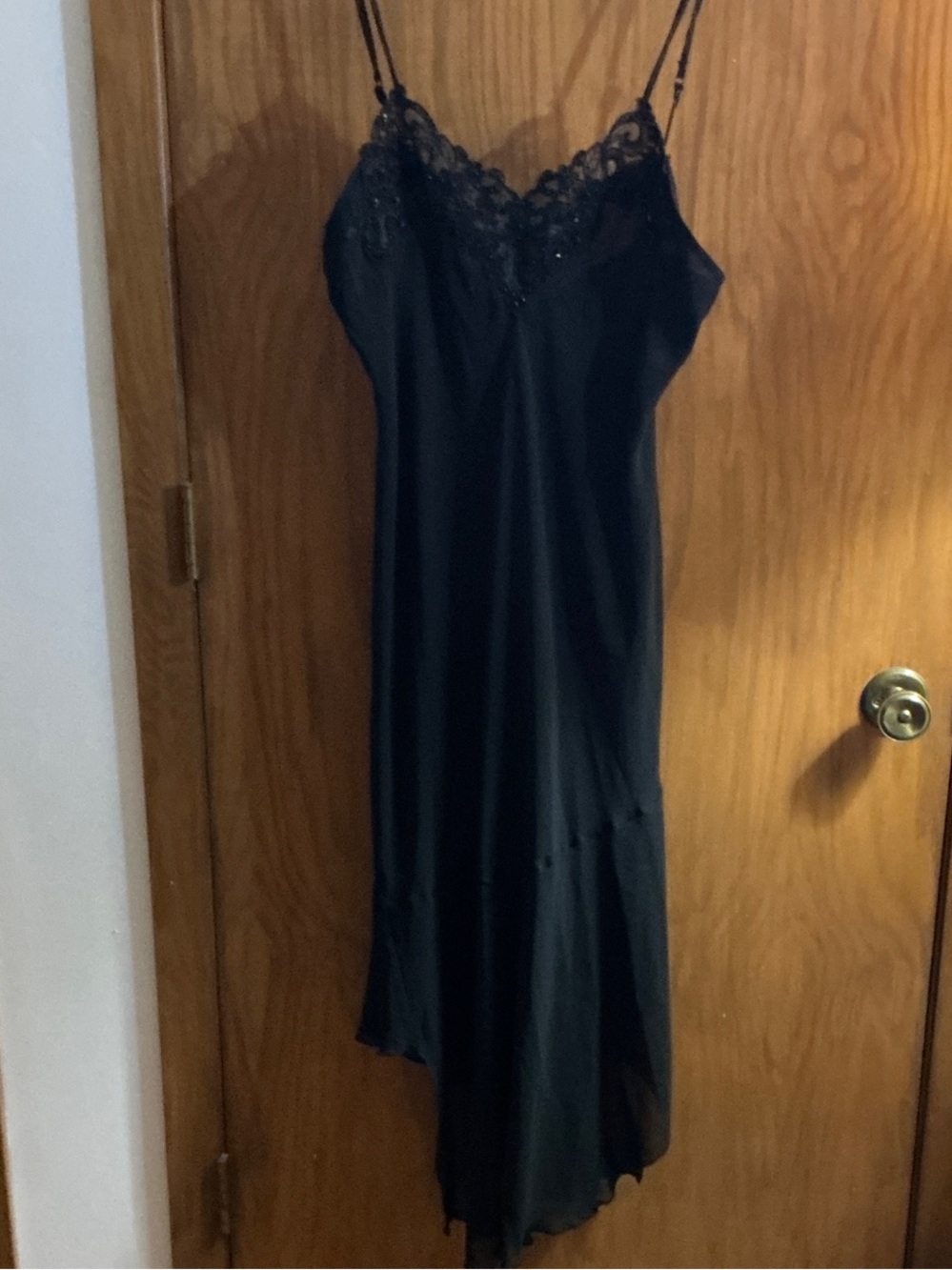 Lace-Trim Black Slip nightwear with Adjustable Straps